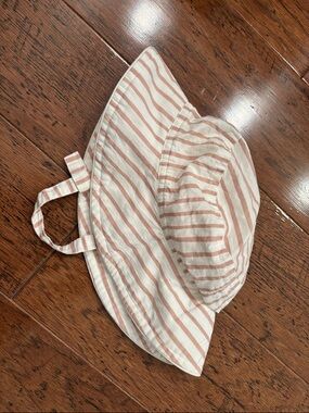 Children's Pink Stripe Sun Hat with Chin Strap